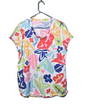 Fresh Produce Shirt 1x Artsy Floral Short Sleeve Breathable Comfy Pocket Casual